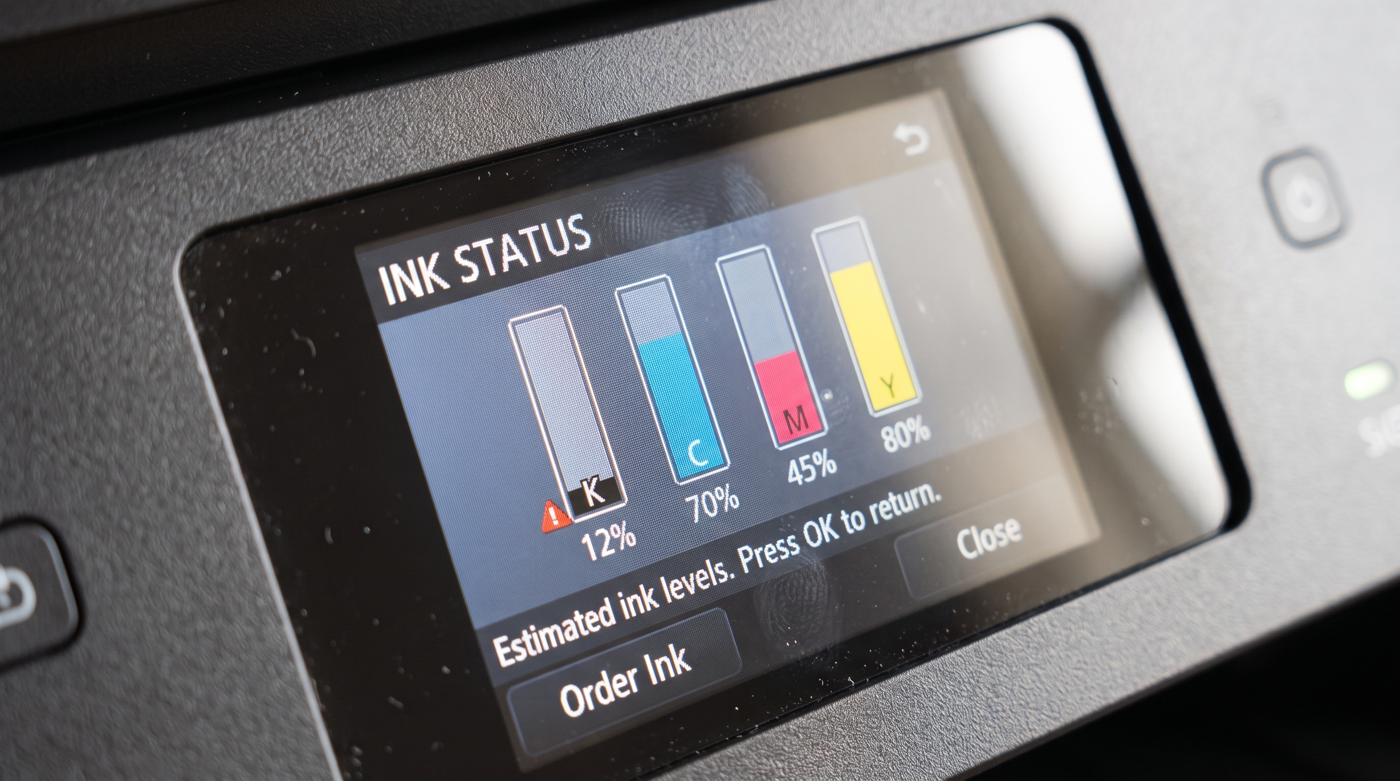 Checking ink levels on a printer display